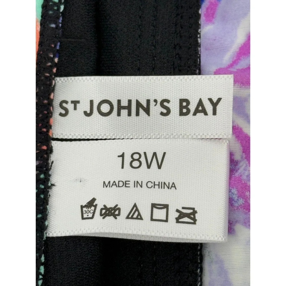 St John's Bay Sz 18W‎ Black Tropical Floral V-Neck Tankini Swim Top Women's $54